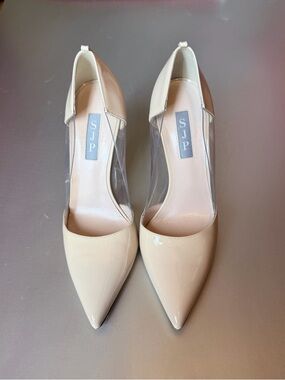 SJP by Sarah Jessica Parker Nude Patent Pointed-Toe Pumps with Clear Panels 37.5